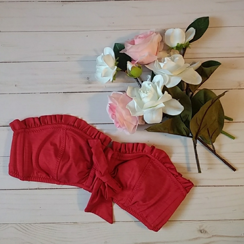 Betsey Johnson Red Ruffled Bikini Top
